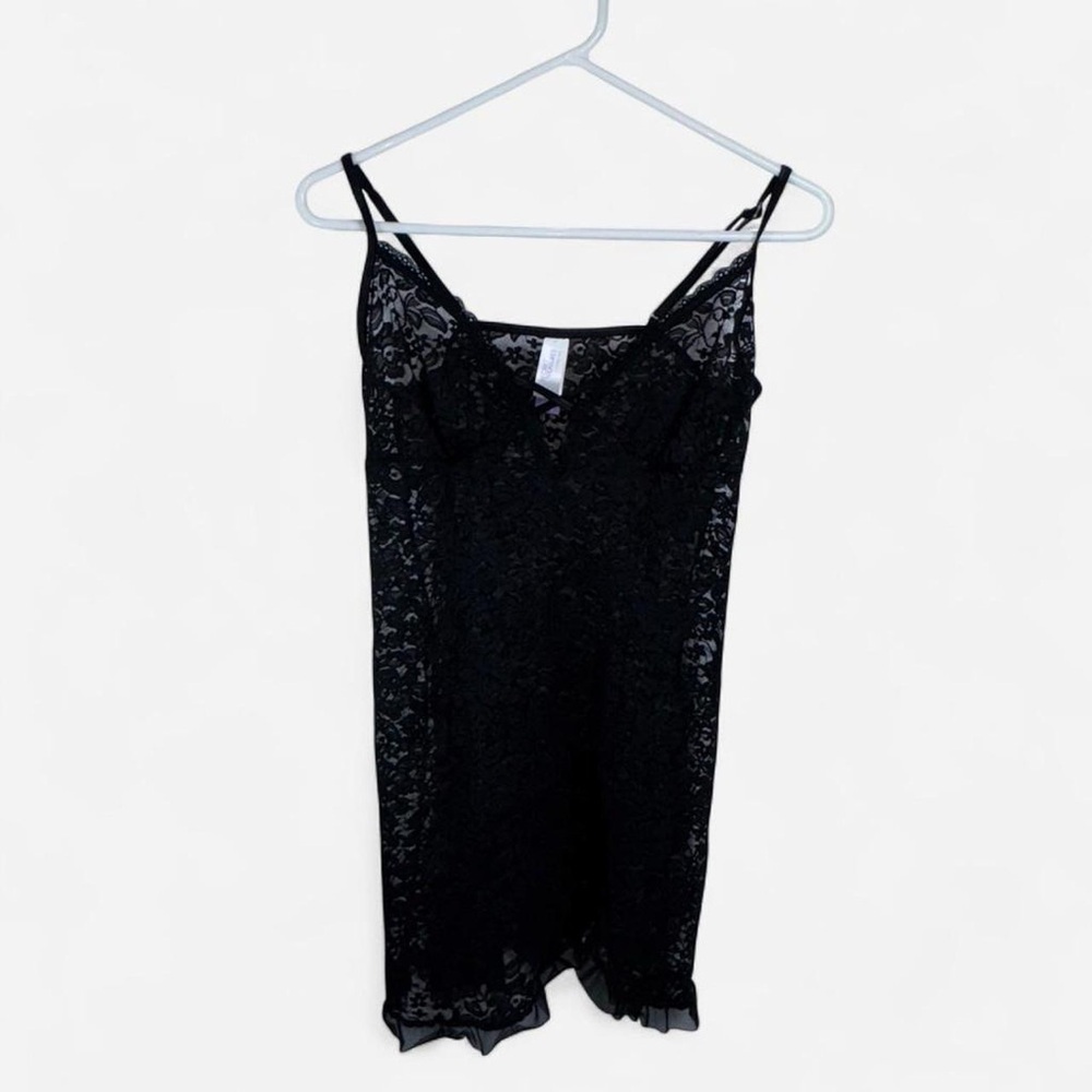 Secret Treasures Black Lace Slip Dress Medium Sheer Lingerie Y2K